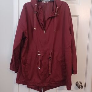 Time And Tru Burgandy Anorak Rain Jacket Sz 1X